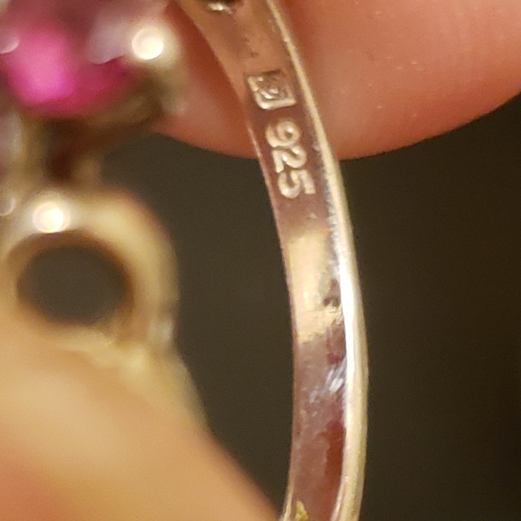 Sterling Silver Michelle Albala Garnet Heart Flower Cocktail Ring Size 8.75 - 4g - Picture 5 of 14